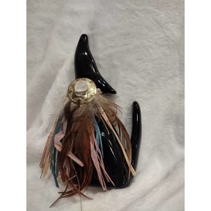 Vintage Native American Wolf Figurine 7 Inch Black Ceramic